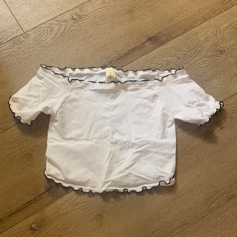 Nikibiki White Ruffle Trim Crop Top